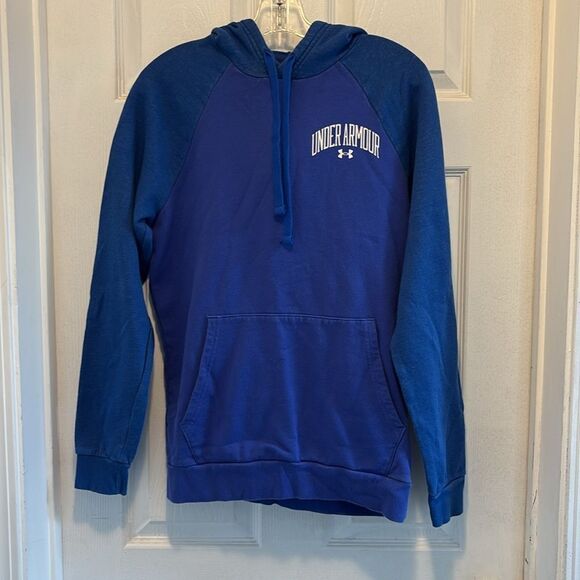 Under Armour Men's Small Blue Rival Fleece Wordmark Colorblock Hoodie - Picture 3 of 9